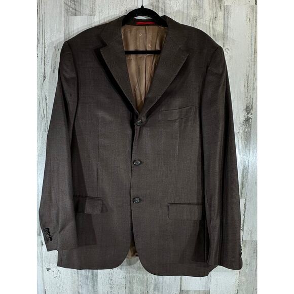 Isaia Napoli Blazer Sport Coat Size 54 (US44) Wool Silk Blend Brown Glen Check - Picture 1 of 11